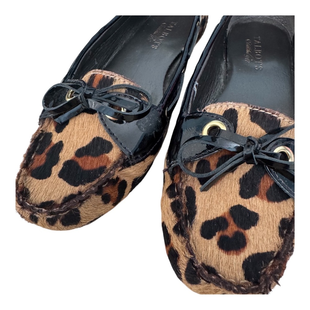 Talbots Iveley Leopard Print Driving Moccasins Shoes Calf Hair Leather Size 7.5 - Picture 3 of 14